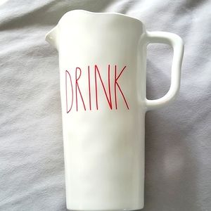 Rae Dunn Drink pitcher Red letters nine inches tall home table decor drinkware
